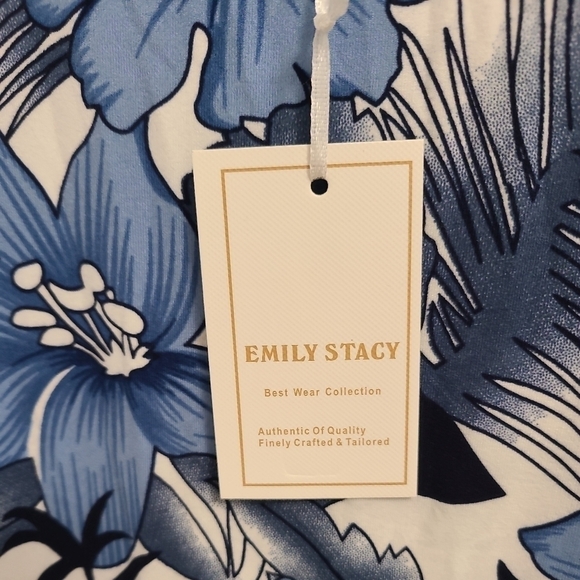 NEW Emily Stacy Women Blue Hibiscus Casual Spaghettis Strap Dress L. MSRP $50 - Picture 5 of 6